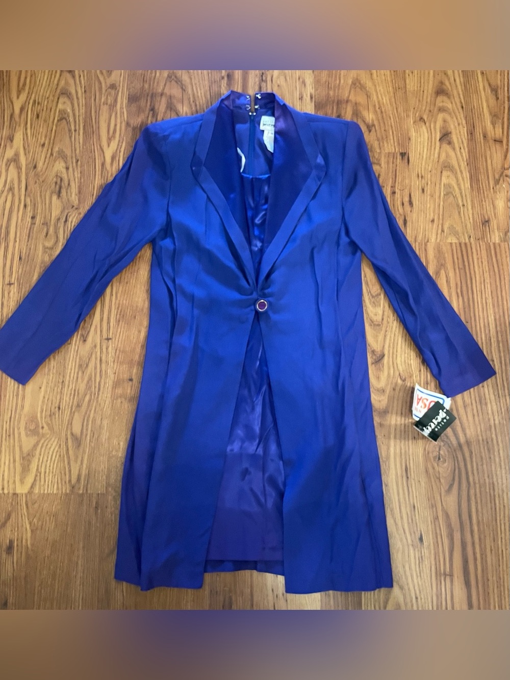 Vintage New w Tags Royal Blue Purple Longline Satin Built in Dress Blazer 6